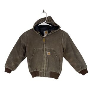 Vintage Youth Carhartt Insulated Jacket Y06CHT Sz Small Brown Boy's Hooded